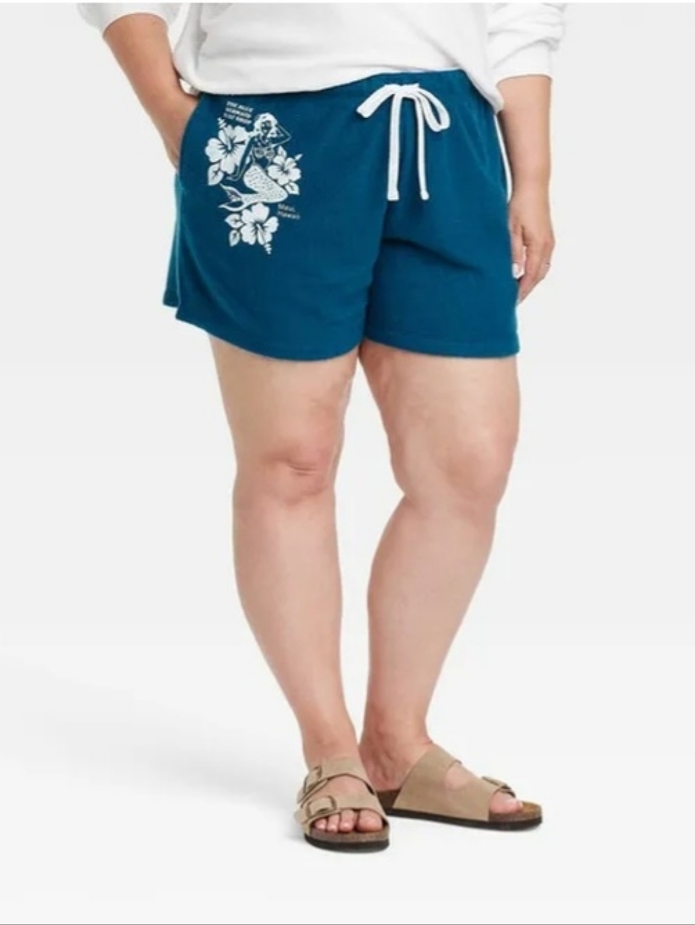Grayson Threads Women's Blue Mermaid Surf Shop Graphic Shorts, Size 2X